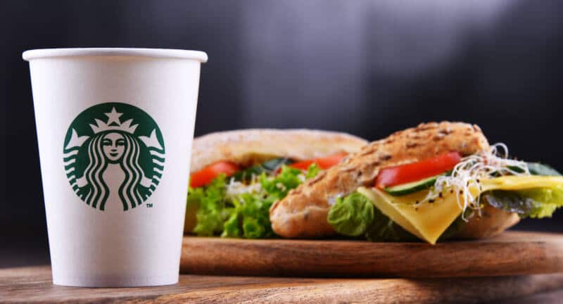 Starbucks coffee and sandwich
