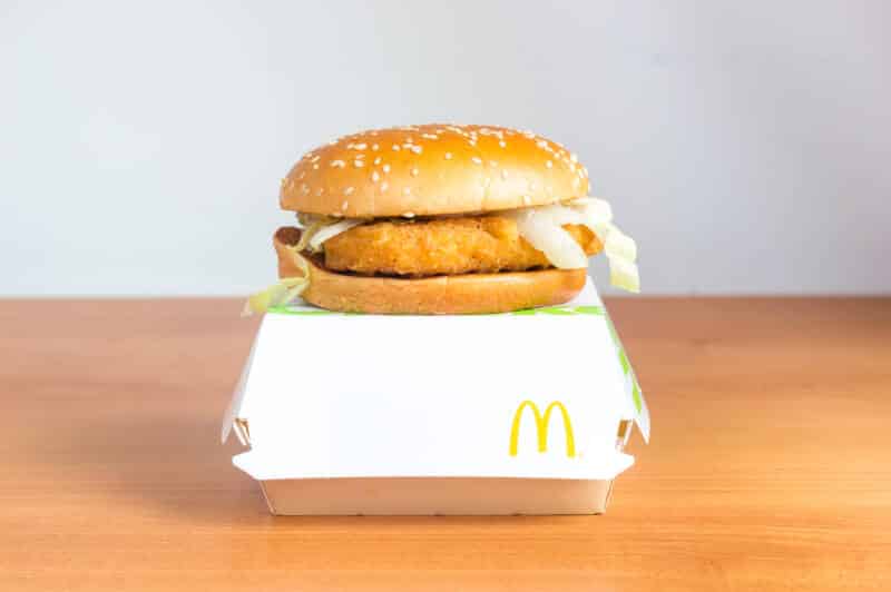 McDonald's McChicken on top of carryout box