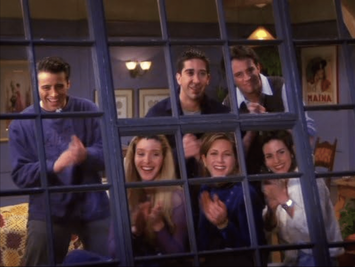 Jennifer Aniston, Courteney Cox, Lisa Kudrow, Matt LeBlanc, Matthew Perry, David Schwimmer, Maggie Wheeler in FRIENDS