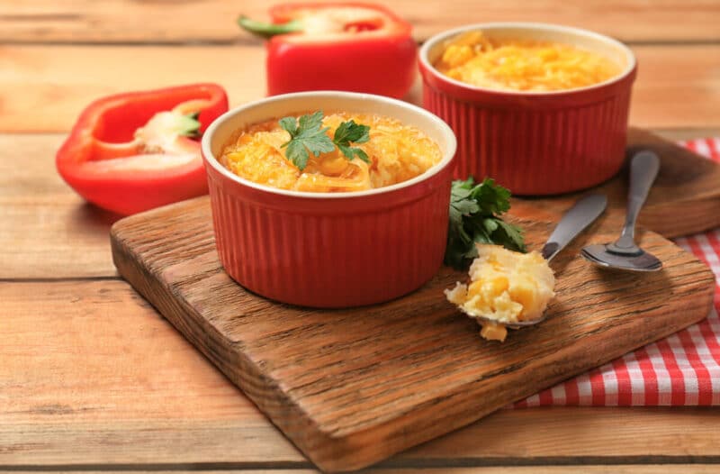 Ramekins with mini corn pudding