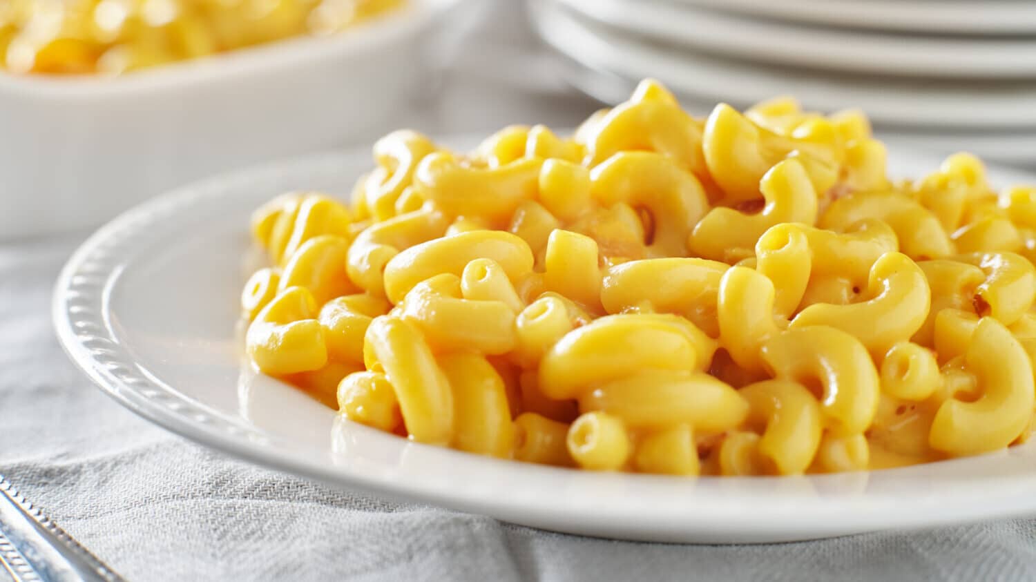 Mac and cheese on white plate