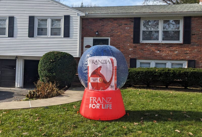 Franzia wine snow globe, inflatable yard decoration, outdoor Christmas decoration