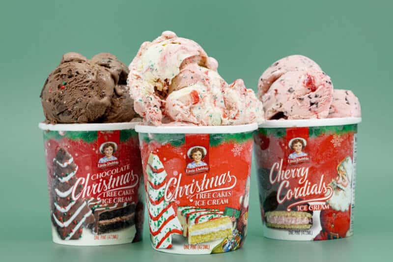 Hudsonville and Little Debbie Christmas ice cream cartons