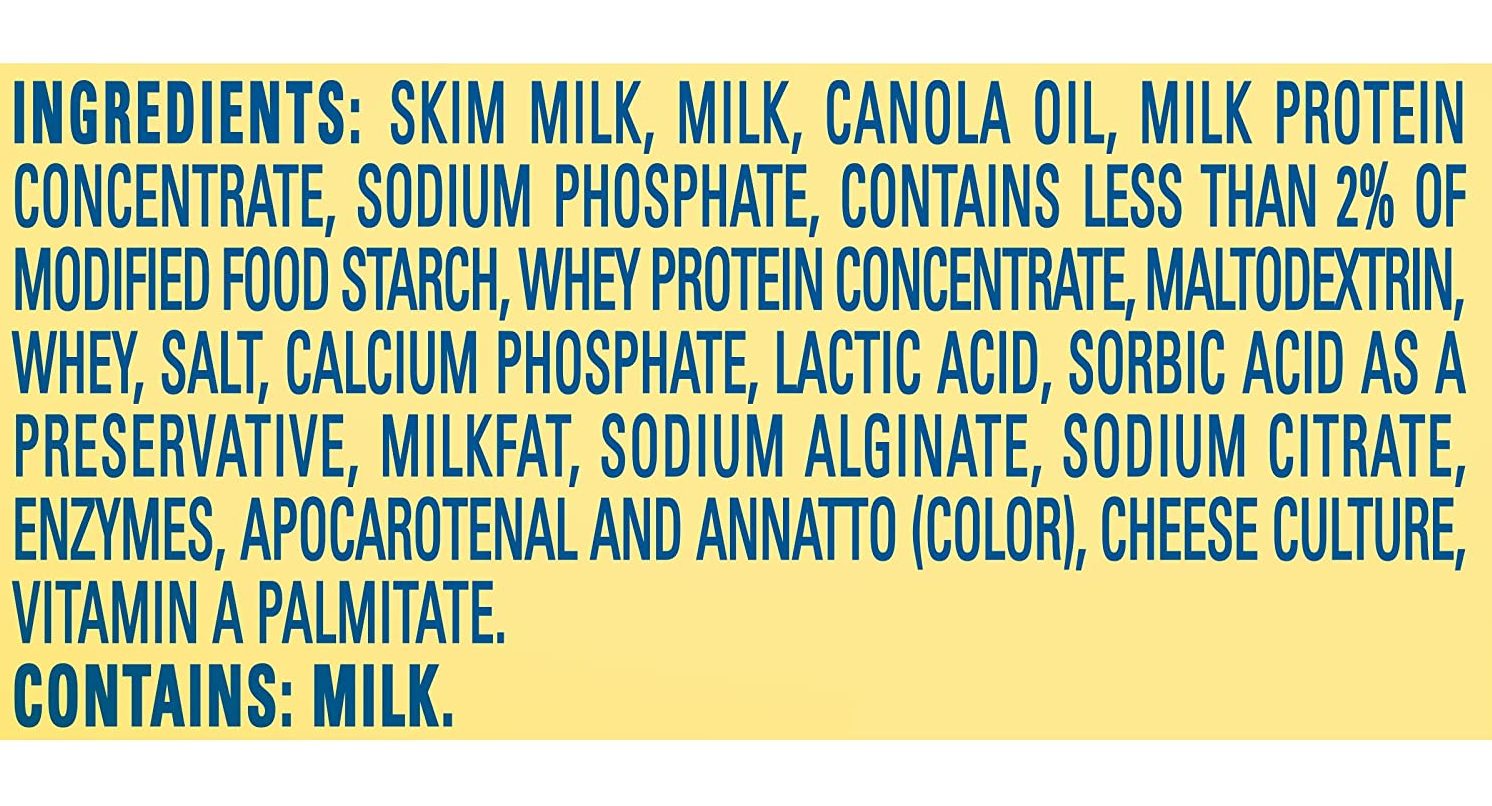 Velveeta ingredients on box