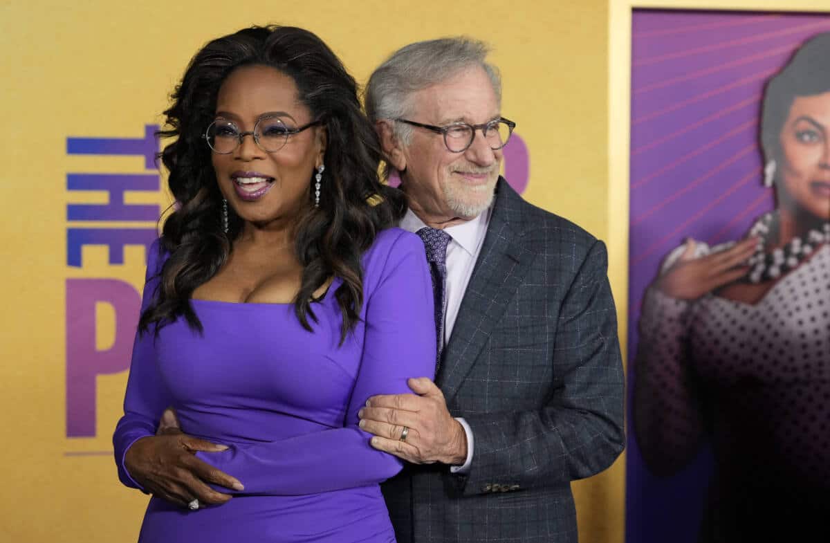 Oprah Winfrey, left, and Steven Spielberg, producers of 