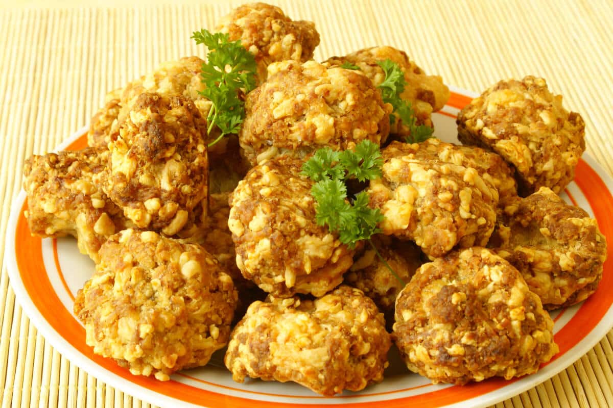 sausage balls with cheddar cheese on a plate