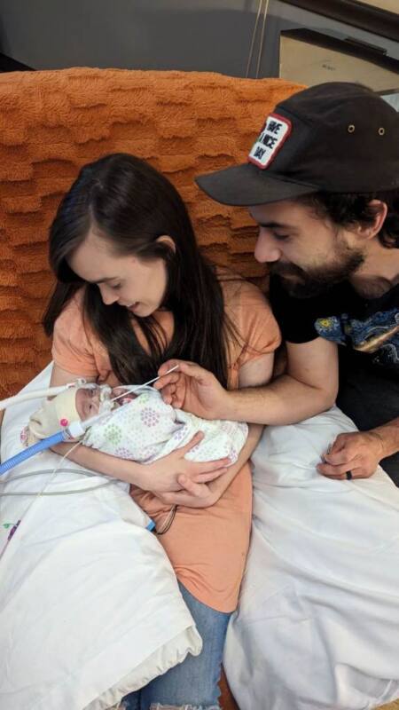 Evie Statler with parents Maddie and Dylan