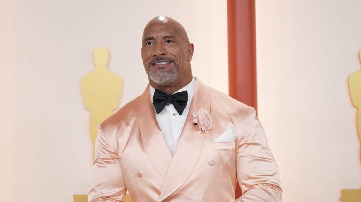 Dwayne Johnson wears satin suit on red carpet