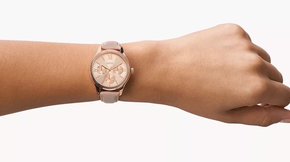 Fossil watch on wrist