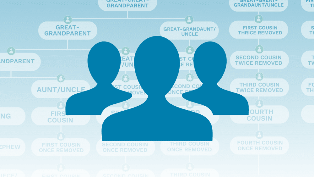 graphic of three blue people on blue background