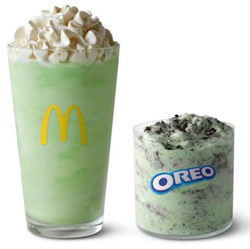 McDonalds' shamrock shake and oreo mcflurry