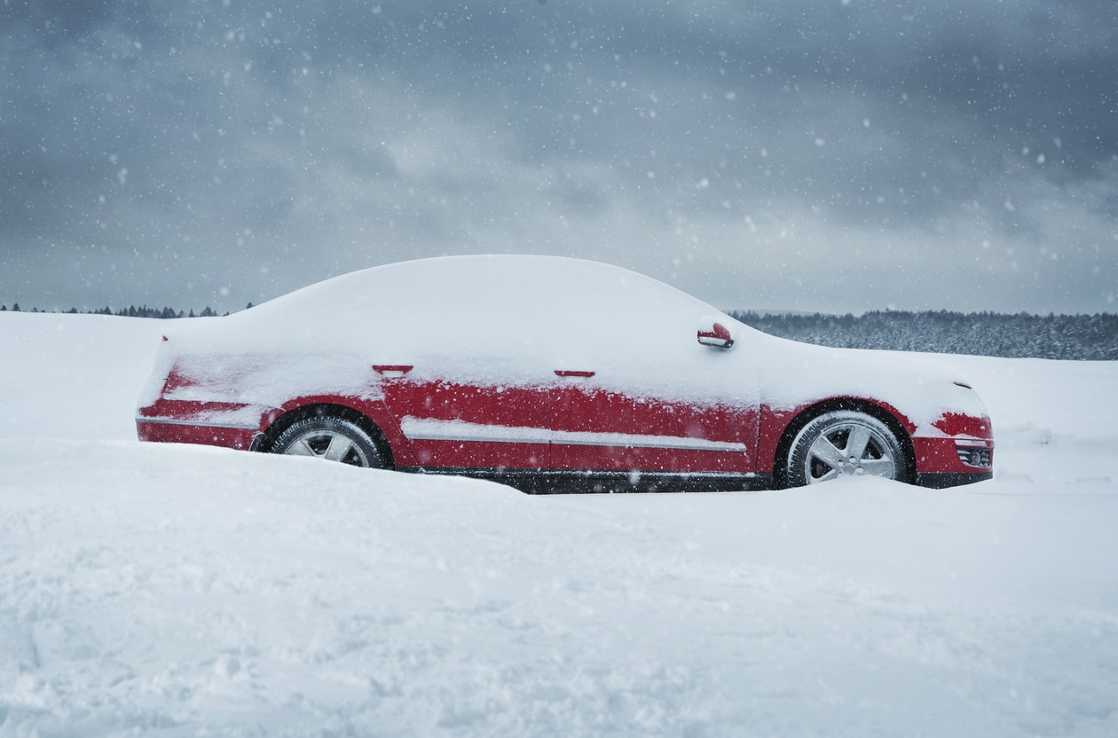 Snowy car windshield wipers