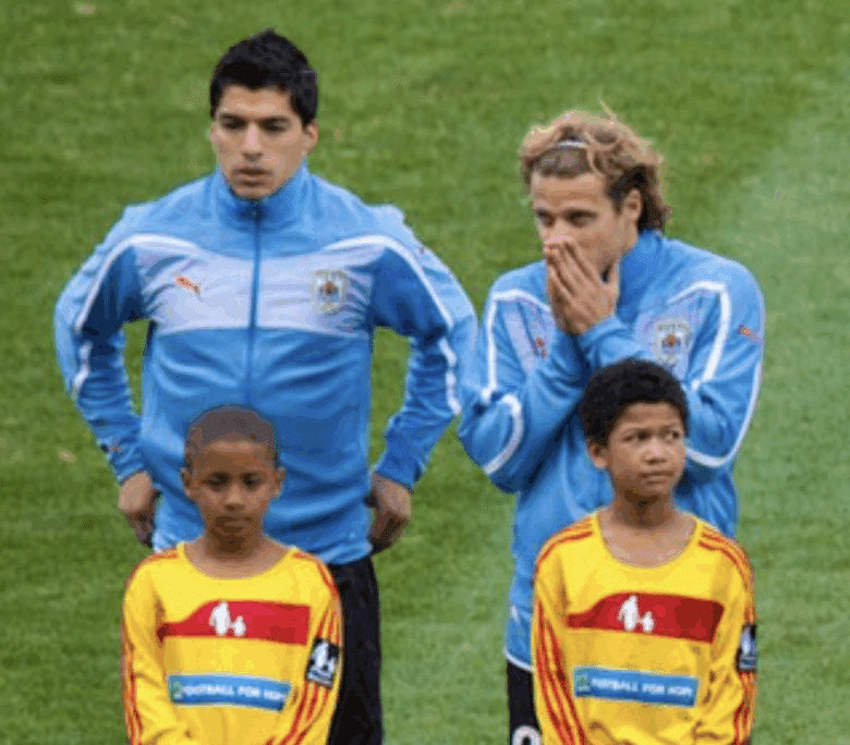 Suárez (left) and Diego Forlán at the 2010 FIFA World Cup in South Africa