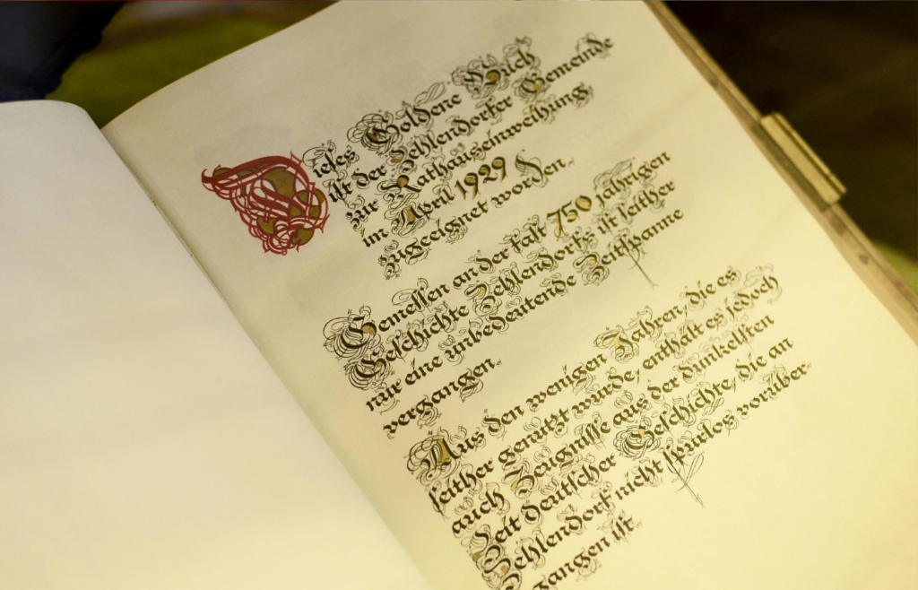 A book with hard-to-read decorative fonts