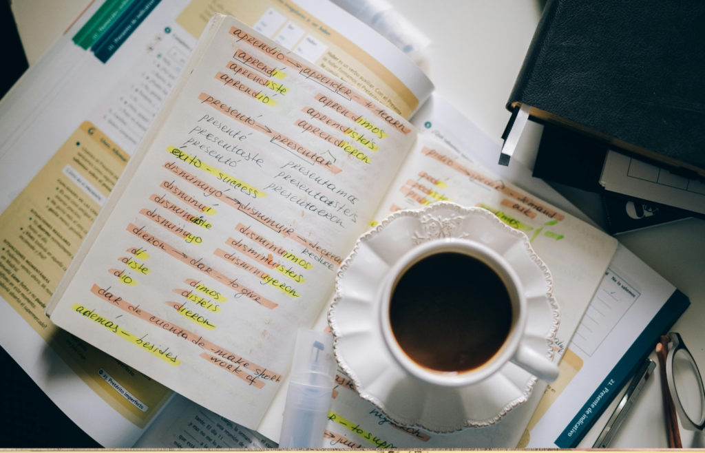A book with phrases highlighted