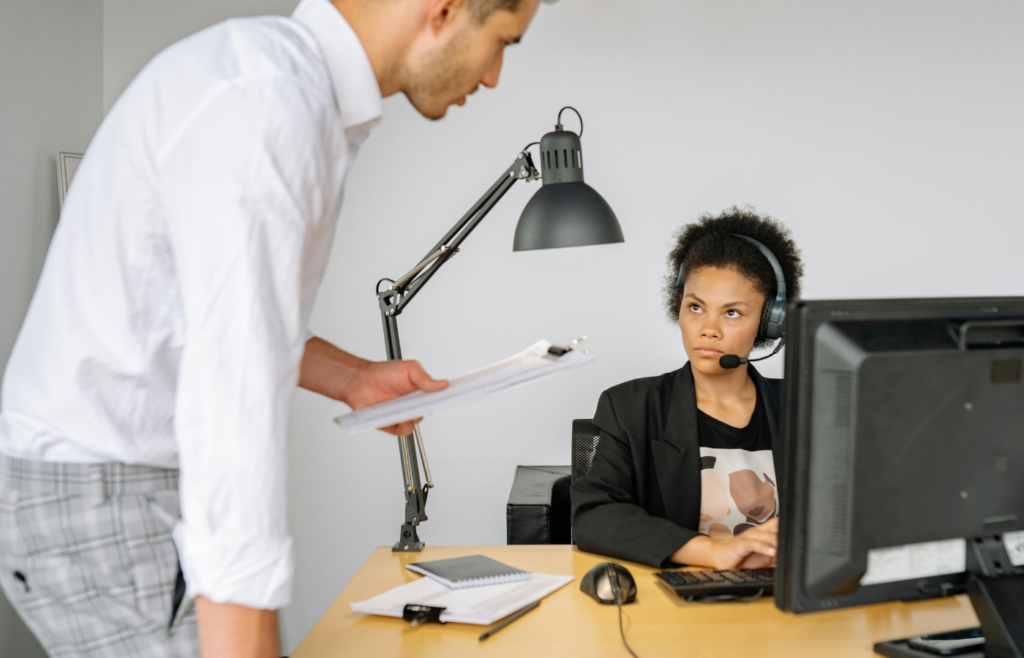 A employee staring at their computer 