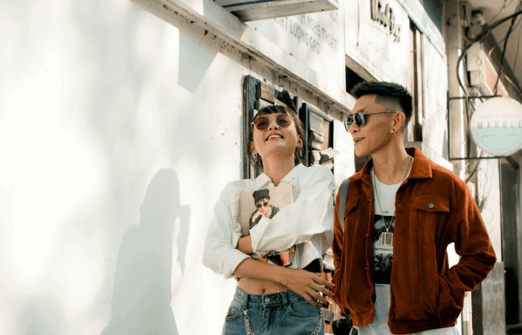 two people in a street