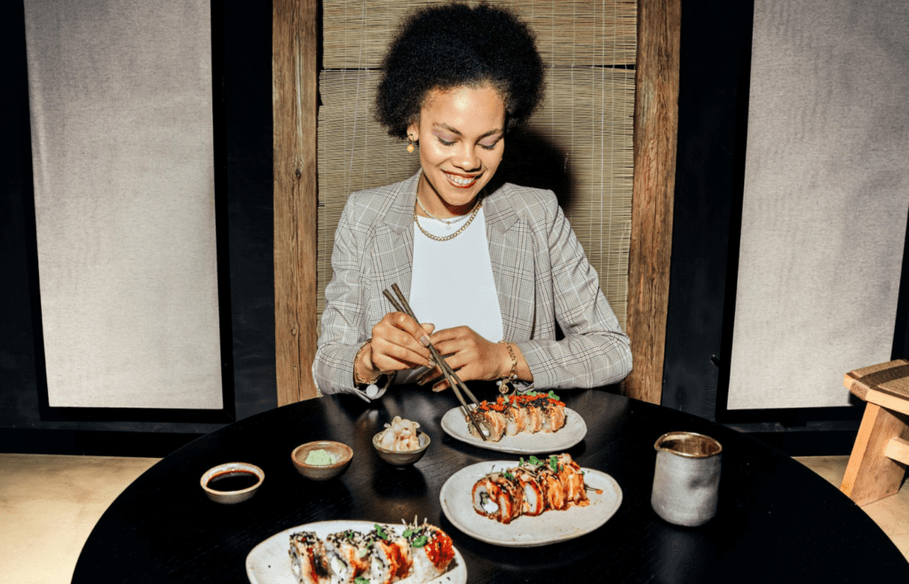 woman eating good food
