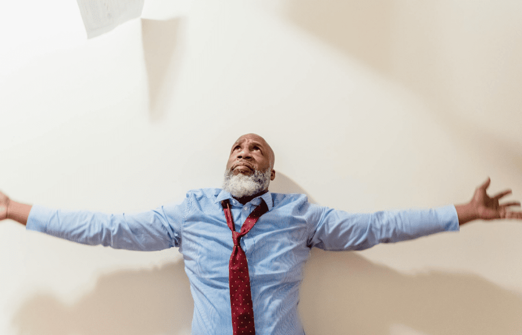man staring at ceiling
