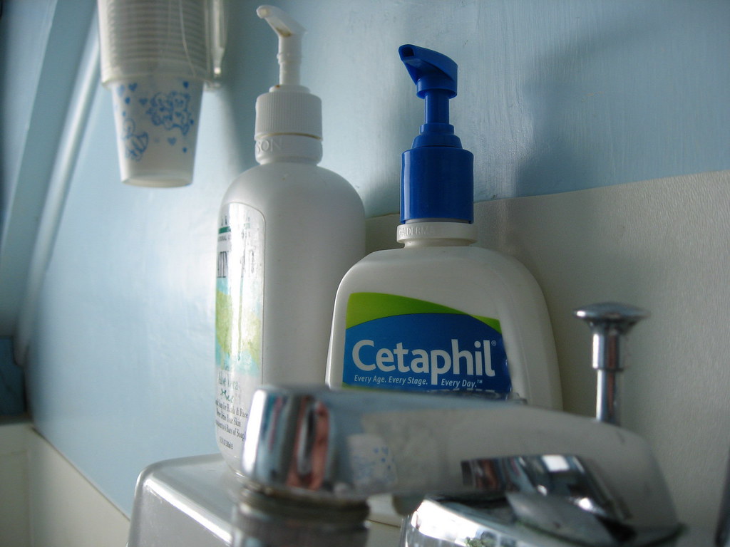 Cetaphil gentle facial cleaner on the sink