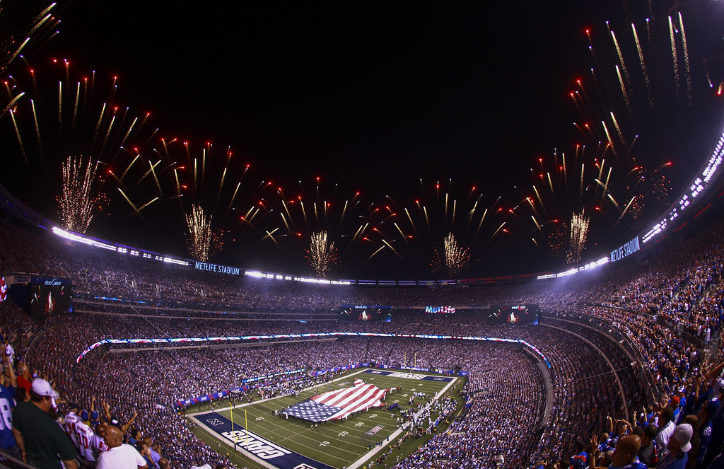 large American stadium with fans