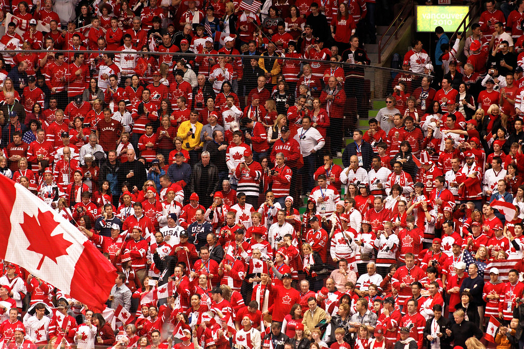 Canada soccer fans with flags