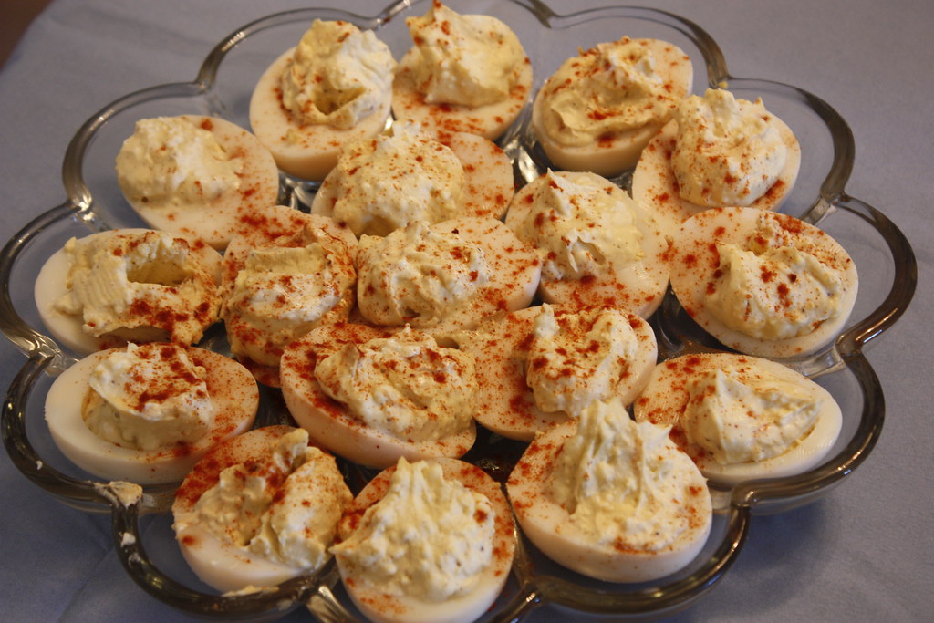 Deviled Eggs arranged on serving plate