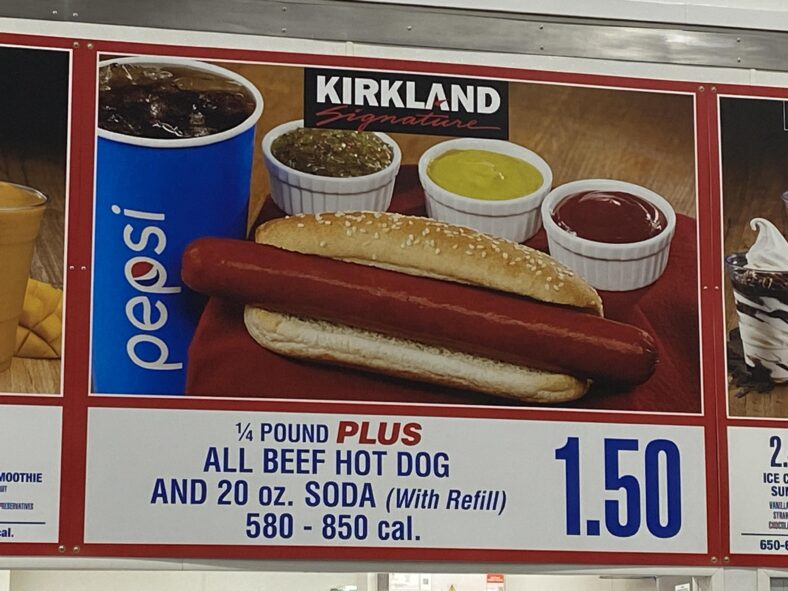 Costco 1.50 hotdog combo with pepsi soda